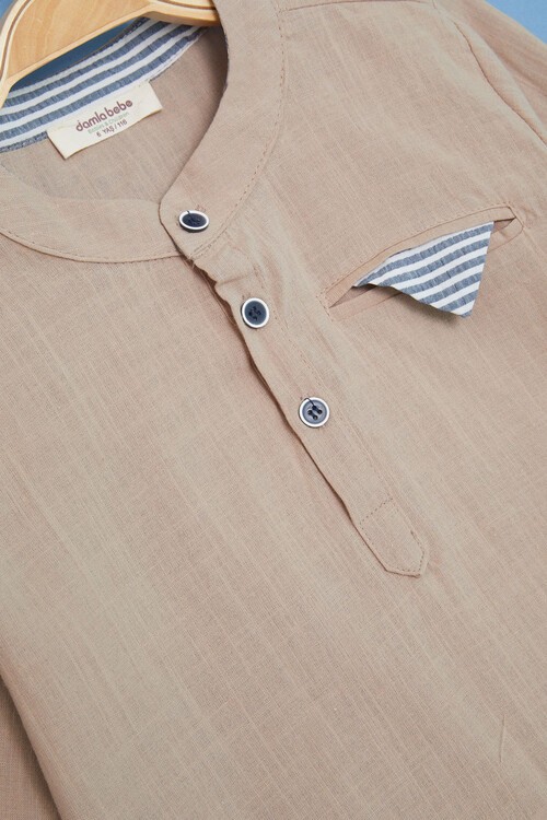 Erkek Çocuk Krem Gömlek ve Pantolonlu 2li Takım 15128