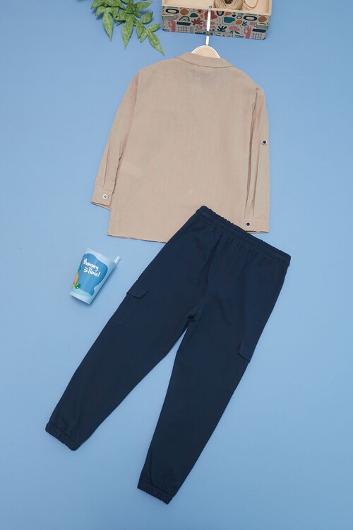 Erkek Çocuk Krem Gömlek ve Pantolonlu 2li Takım 15128