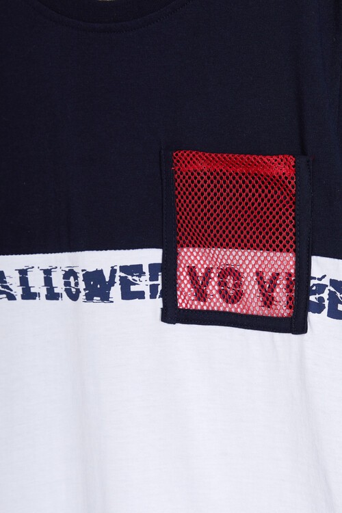 Erkek Çocuk Lacivert Göğüs Cep Detay 8-13 Yaş T-Shirt 4139-3