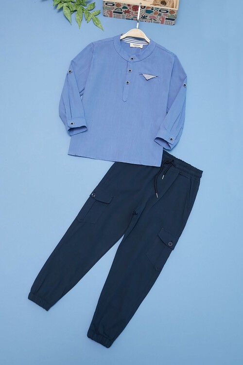 Erkek Çocuk Mavi Gömlek ve Pantolonlu 2li Takım 15130