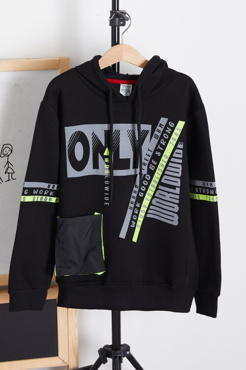 Erkek Çocuk Only Yazı Baskılı Polarlı Kapüşonlu Sweatshirt 14603