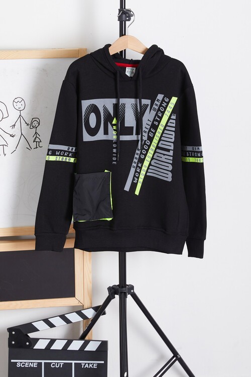 Erkek Çocuk Only Yazı Baskılı Polarlı Kapüşonlu Sweatshirt 14603