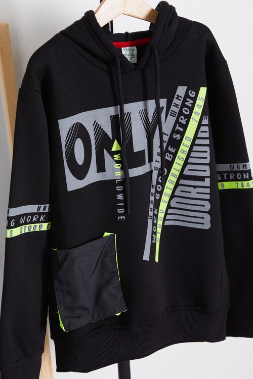 Erkek Çocuk Only Yazı Baskılı Polarlı Kapüşonlu Sweatshirt 14603