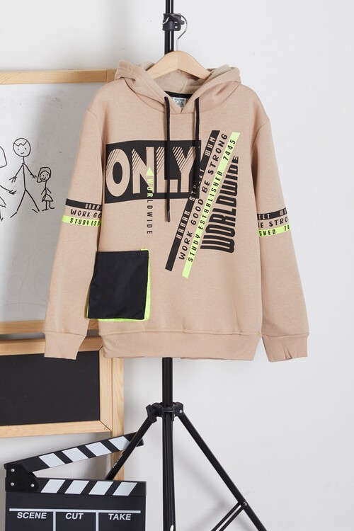 Erkek Çocuk Only Yazı Baskılı Polarlı Kapüşonlu Sweatshirt 14603