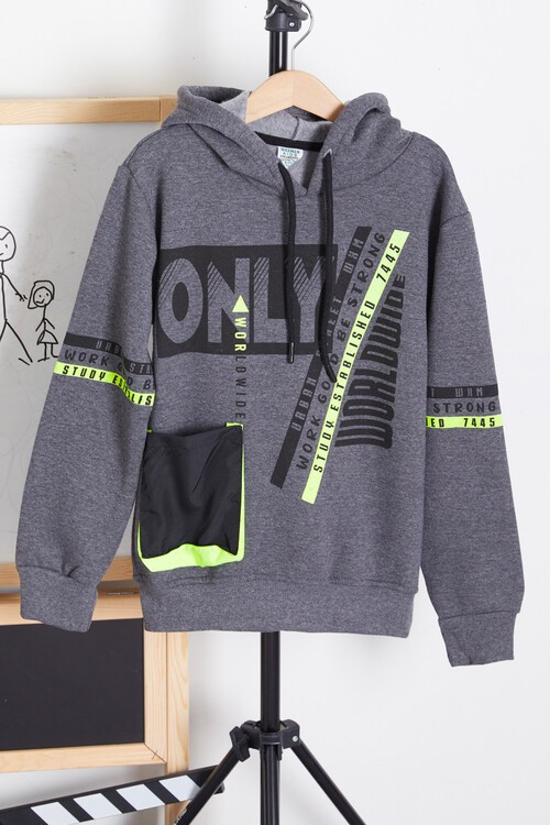 Erkek Çocuk Only Yazı Baskılı Polarlı Kapüşonlu Sweatshirt 14603
