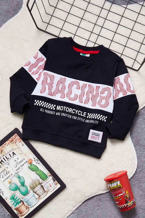 Erkek Çocuk Racing Baskılı Uzun Kol Sweatshirt 1-4 Yaş 13318
