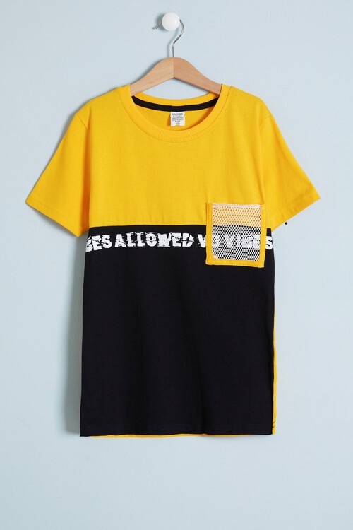 Erkek Çocuk Sarı Göğüs Cep Detay 8-13 Yaş T-Shirt 4139-1