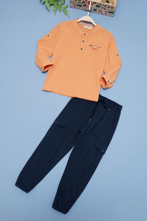 Erkek Çocuk Turuncu Gömlek ve Pantolonlu 2li Takım 15132