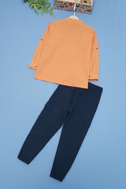 Erkek Çocuk Turuncu Gömlek ve Pantolonlu 2li Takım 15132