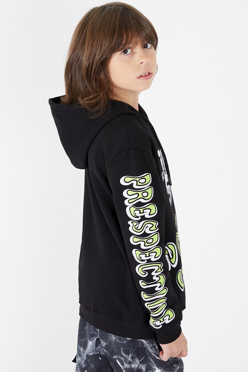 Erkek Çocuk Yazı Baskılı Kapüşonlu Sweatshirt 9-14 Yaş 14147