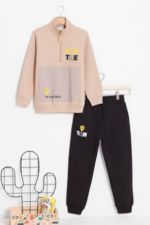 Erkek Çocuk Yazı Baskılı Polarlı Kalın Eşofman Takım 14622