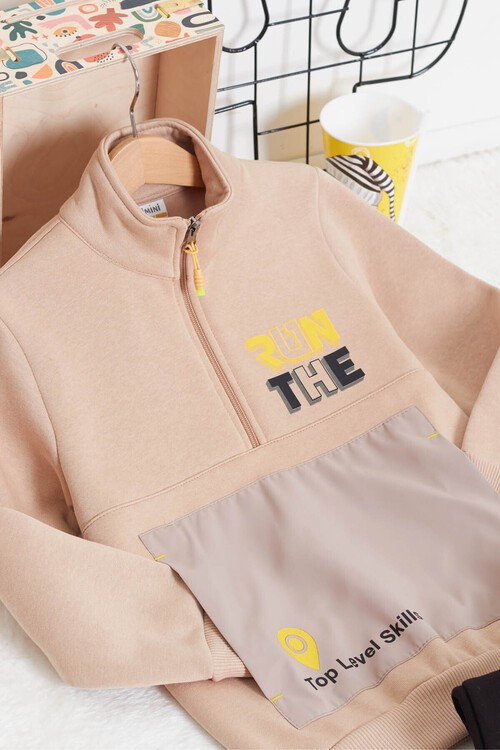 Erkek Çocuk Yazı Baskılı Polarlı Kalın Eşofman Takım 14622