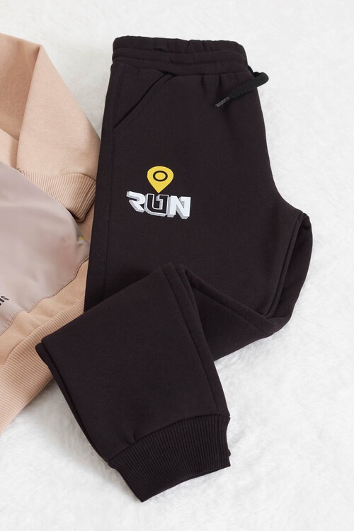 Erkek Çocuk Yazı Baskılı Polarlı Kalın Eşofman Takım 14622