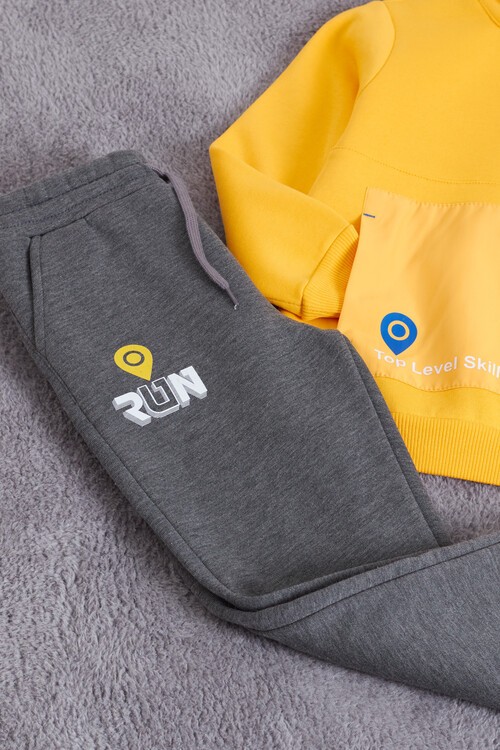 Erkek Çocuk Yazı Baskılı Polarlı Kalın Eşofman Takım 14622