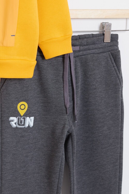 Erkek Çocuk Yazı Baskılı Polarlı Kalın Eşofman Takım 14622