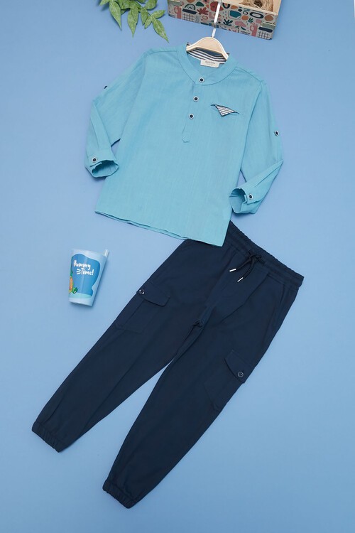 Erkek Çocuk Yeşil Gömlek ve Pantolonlu 2li Takım 15129