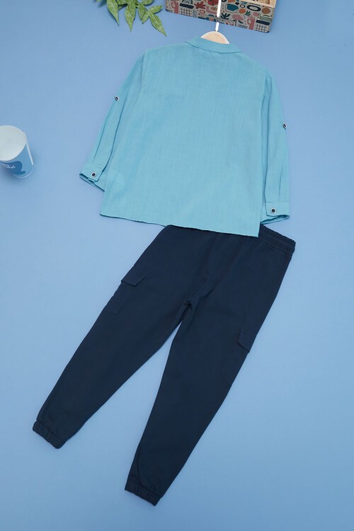 Erkek Çocuk Yeşil Gömlek ve Pantolonlu 2li Takım 15129