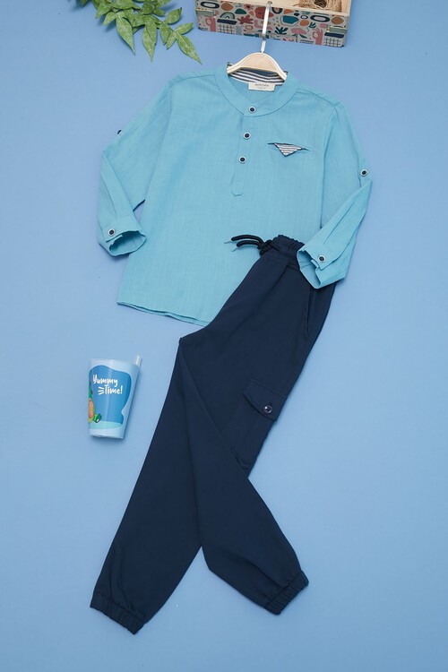 Erkek Çocuk Yeşil Gömlek ve Pantolonlu 2li Takım 15129