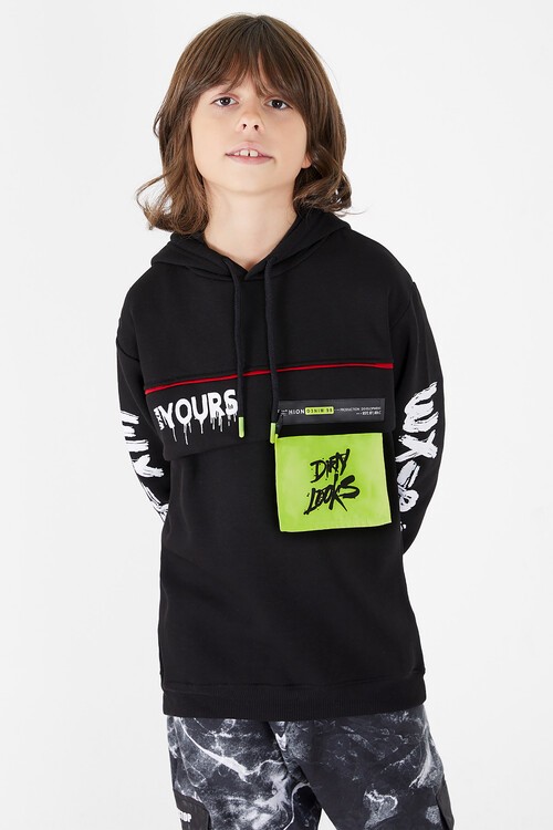 Erkek Çocuk Yours Yazı Baskılı Kapşonlu Sweatshirt 14183