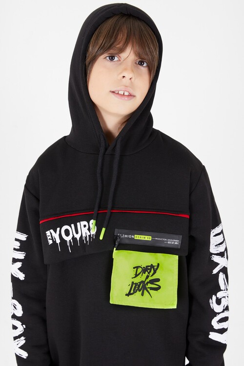 Erkek Çocuk Yours Yazı Baskılı Kapşonlu Sweatshirt 14183