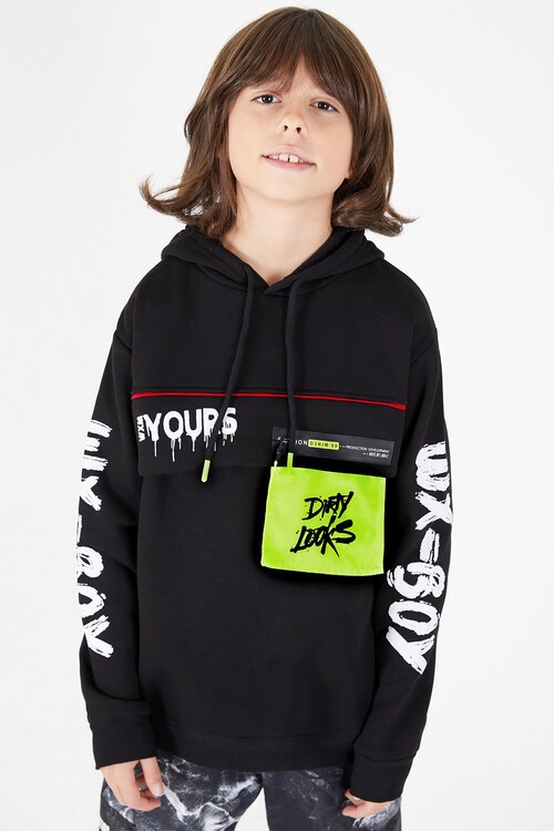 Erkek Çocuk Yours Yazı Baskılı Kapşonlu Sweatshirt 14183