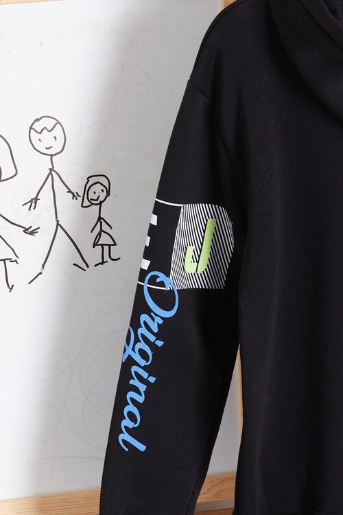 Erkek Kapşonlu City Yazı Baskılı Sweatshirt 14171