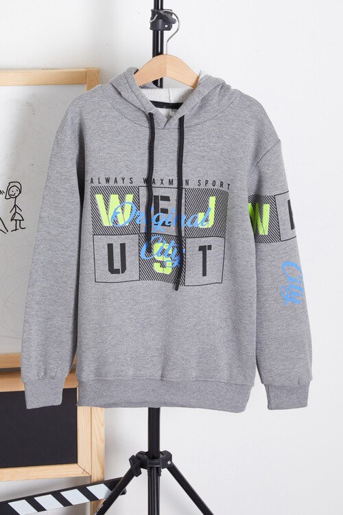 Erkek Kapşonlu City Yazı Baskılı Sweatshirt 14171