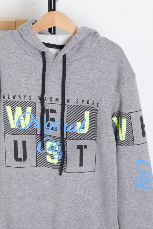 Erkek Kapşonlu City Yazı Baskılı Sweatshirt 14171
