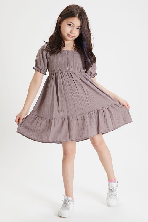 Füme Kız Çocuk Omuz Askılı Elbise 15085