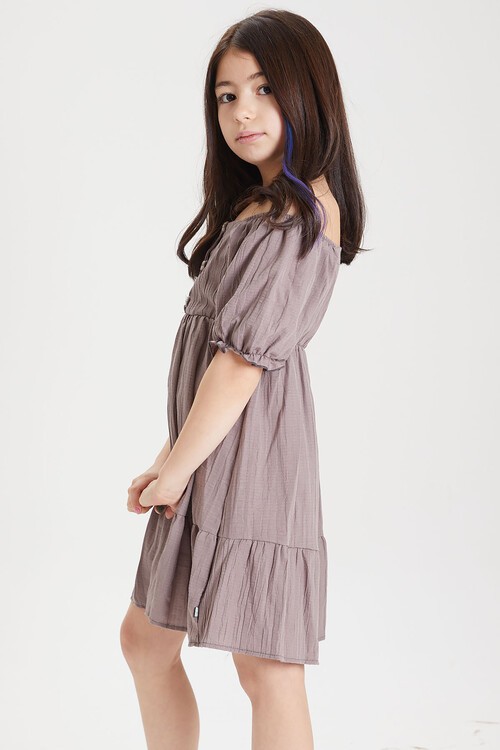 Füme Kız Çocuk Omuz Askılı Elbise 15085