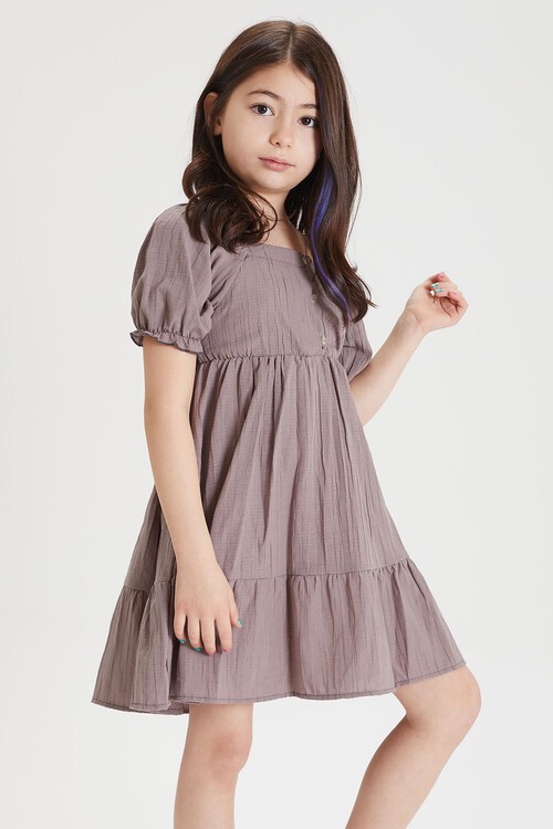 Füme Kız Çocuk Omuz Askılı Elbise 15085