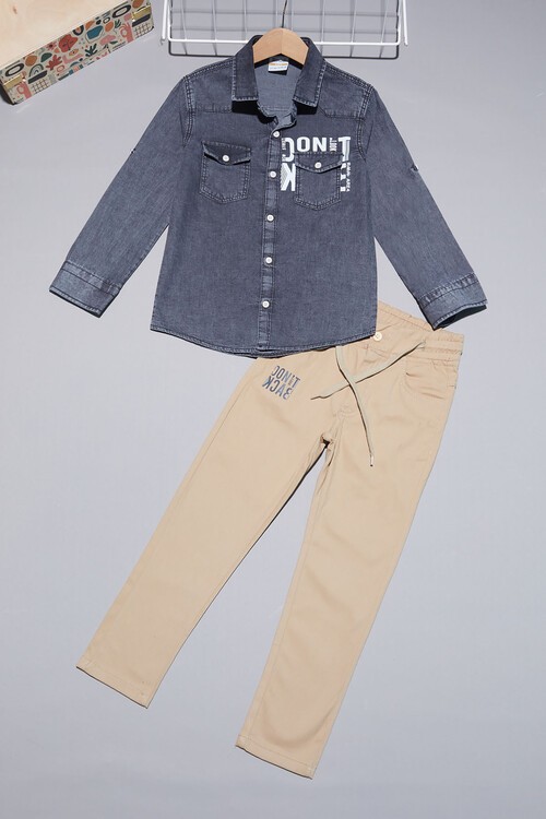 Füme Jean Gömlekli Erkek Çocuk Alt Üst Takım 15099