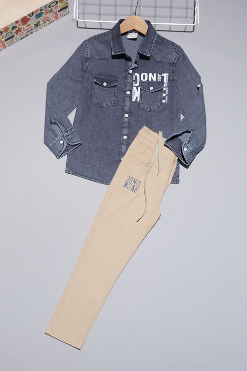 Füme Jean Gömlekli Erkek Çocuk Alt Üst Takım 15099