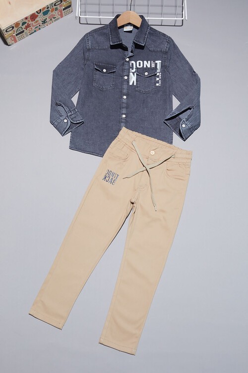 Füme Jean Gömlekli Erkek Çocuk Alt Üst Takım 15099