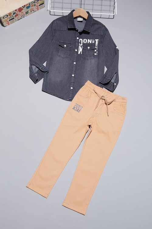 Füme Jean Gömlekli Erkek Çocuk Alt Üst Takım 15099
