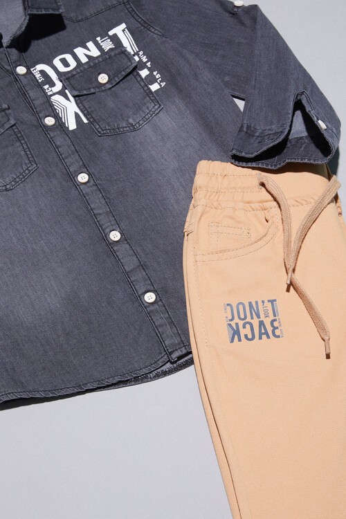 Füme Jean Gömlekli Erkek Çocuk Alt Üst Takım 15099