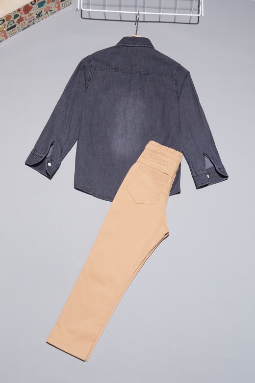 Füme Jean Gömlekli Erkek Çocuk Alt Üst Takım 15099