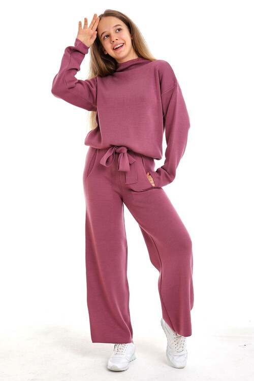 Geniş Paça Örgü Kız Triko Takım 10-15 Yaş  15004