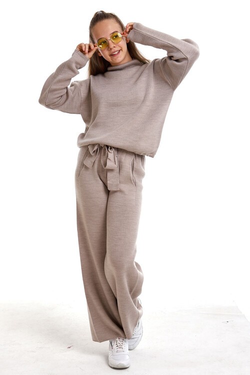 Geniş Paça Örgü Kız Triko Takım 10-15 Yaş  15004