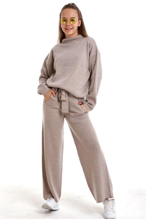 Geniş Paça Örgü Kız Triko Takım 10-15 Yaş  15004