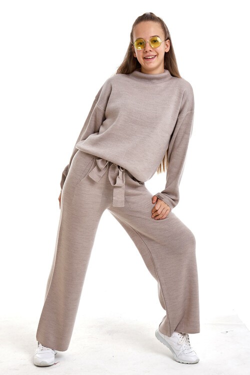 Geniş Paça Örgü Kız Triko Takım 10-15 Yaş  15004