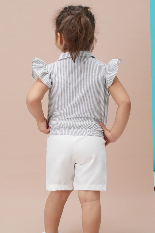 Gri Çizgili Gömlekli Şortlu Kız Takım 15117