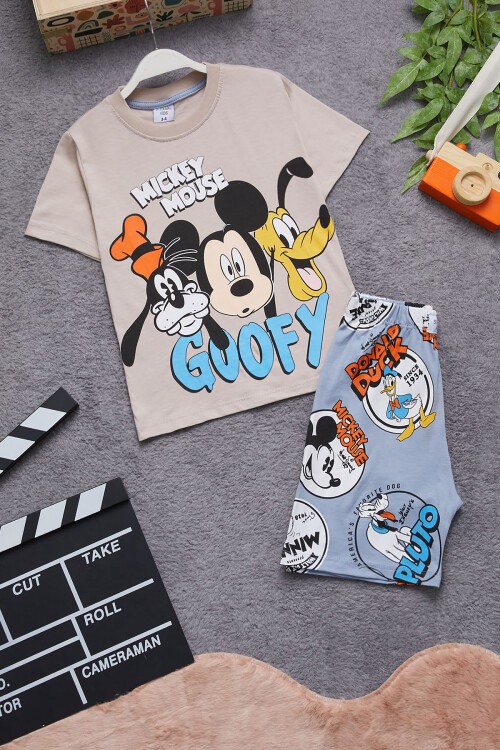 Gri Karakter Baskılı Erkek Çocuk Şortlu Takım 15345