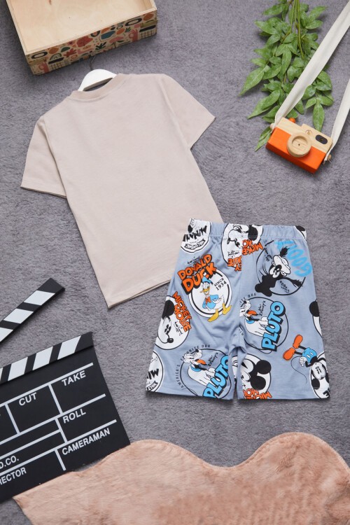Gri Karakter Baskılı Erkek Çocuk Şortlu Takım 15345