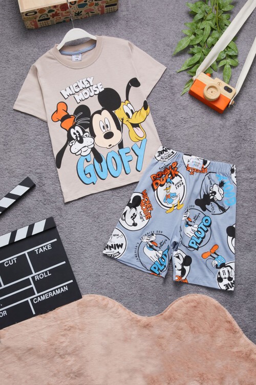 Gri Karakter Baskılı Erkek Çocuk Şortlu Takım 15345