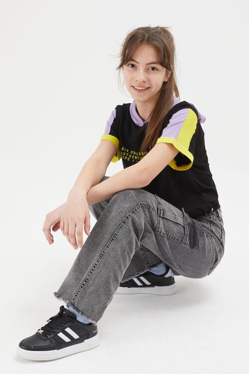 Gri Kargo Cepli Yüksek Bel Kız Jean Pantolon 15244