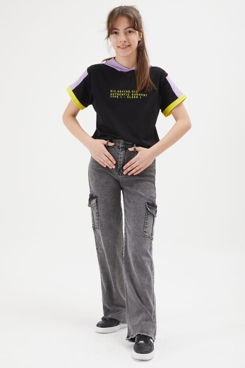 Gri Kargo Cepli Yüksek Bel Kız Jean Pantolon 15244