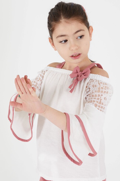 Gül Kurusu Fiyonklu Askılı Volanlı Kol Kız Çocuk Takım 15092