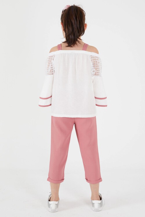 Gül Kurusu Fiyonklu Askılı Volanlı Kol Kız Çocuk Takım 15092