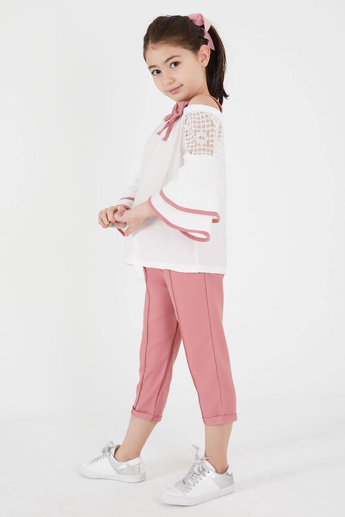 Gül Kurusu Fiyonklu Askılı Volanlı Kol Kız Çocuk Takım 15092